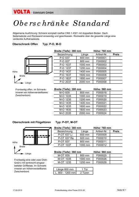 Volta Produktkatalog 2010.40 brutto ohne Mwst