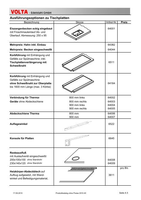 Volta Produktkatalog 2010.40 brutto ohne Mwst