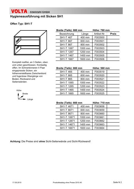 Volta Produktkatalog 2010.40 brutto ohne Mwst