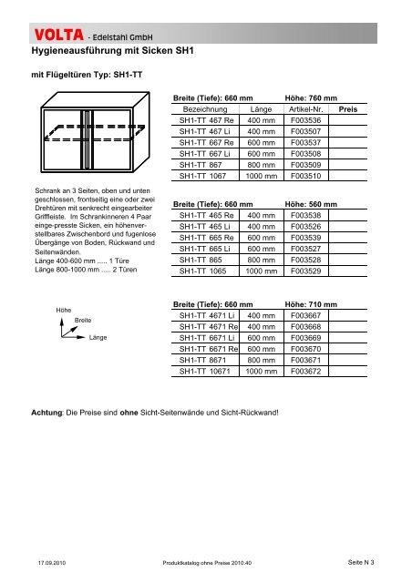 Volta Produktkatalog 2010.40 brutto ohne Mwst