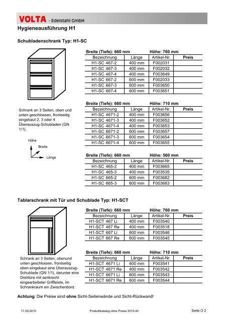 Volta Produktkatalog 2010.40 brutto ohne Mwst