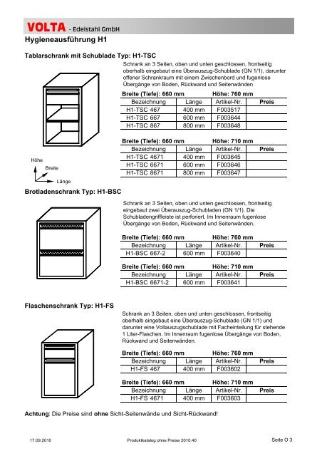 Volta Produktkatalog 2010.40 brutto ohne Mwst