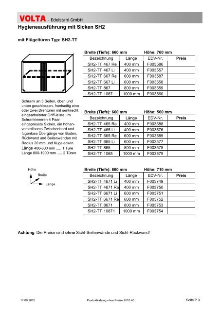 Volta Produktkatalog 2010.40 brutto ohne Mwst