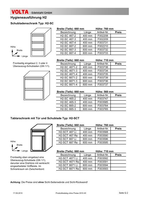 Volta Produktkatalog 2010.40 brutto ohne Mwst