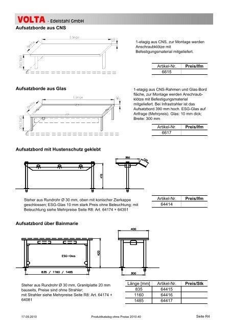 Volta Produktkatalog 2010.40 brutto ohne Mwst