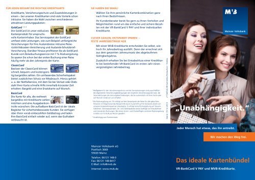 Flyer MVB-Kartenbündel - Mainzer Volksbank eG
