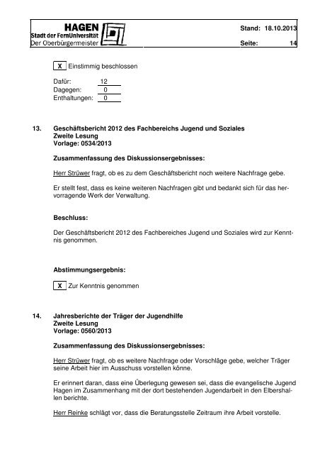 Protokoll der Sitzung vom 25.09.2013 - Hagen