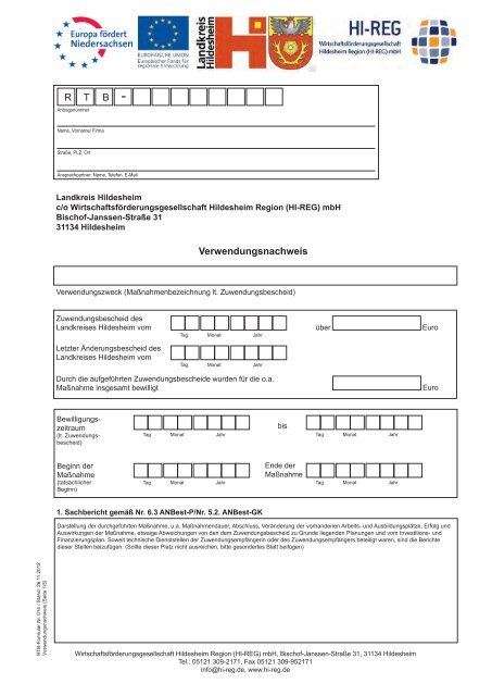 Verwendungsnachweis R T B - Hi-Reg