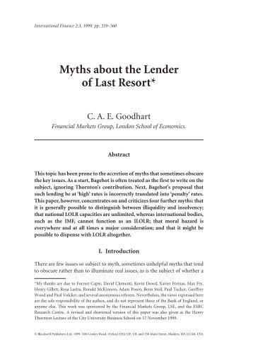 Myths about the Lender of Last Resort*