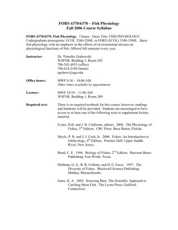 FORS 4370/6370 â Fish Physiology Fall 2006 Course Syllabus