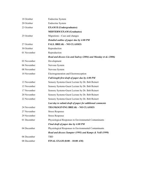 FORS 4370/6370 â Fish Physiology Fall 2006 Course Syllabus