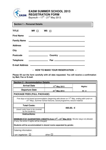 EASM SUMMER SCHOOL 2013 REGISTRATION FORM - Easm.net