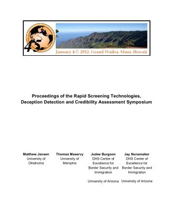 Proceedings of the Rapid Screening Technologies, Deception - hicss