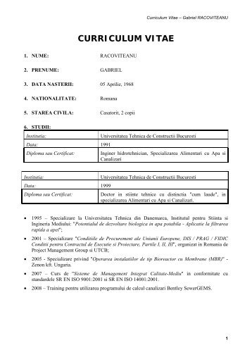 Curriculum Vitae â Gabriel RACOVITEANU - Departamentul de ...