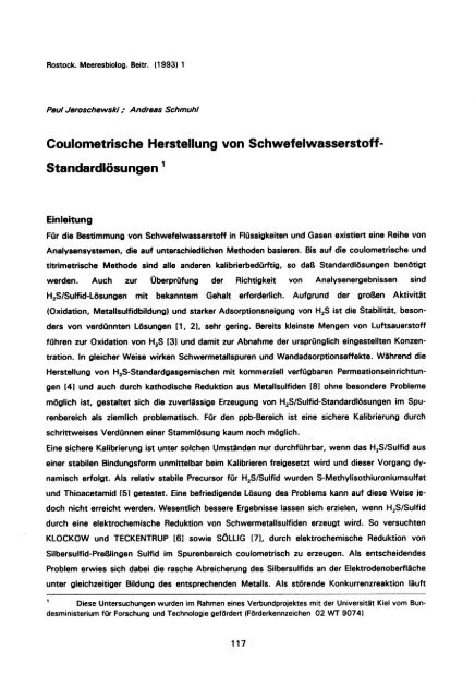 Coulometrische Herstellung von Schwefelwasserstoff - Universität ...