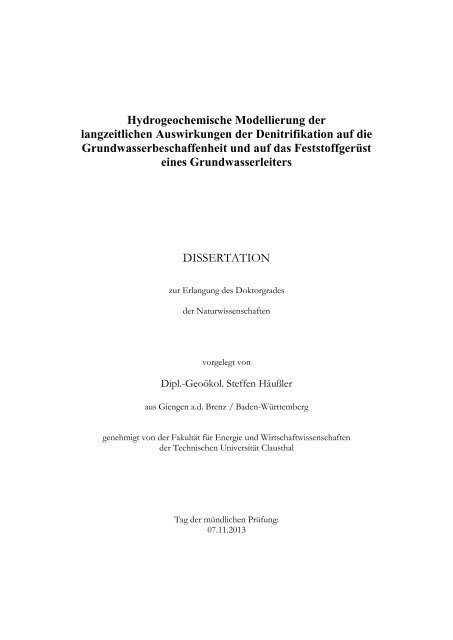 Hydrogeochemische Modellierung der langzeitlichen ... - GBV