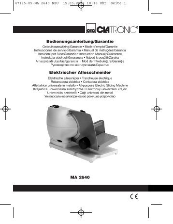 MA 2640 Bedienungsanleitung/Garantie Elektrischer ... - Clatronic