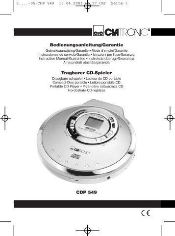 CDP 549 Bedienungsanleitung/Garantie Tragbarer CD ... - Clatronic