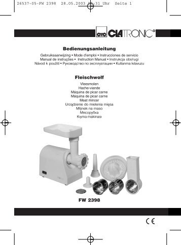 Bedienungsanleitung FW 2398 Fleischwolf - Clatronic