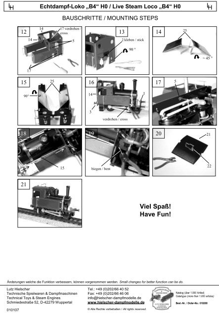 H0 / Live Steam Loco âB4â H0 BAUSCHRITTE / MOUNTING STEPS