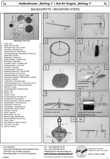 HeiÃluftmotor âStirling 1â / Hot Air Engine âStirling 1â BAUSCHRITTE ...