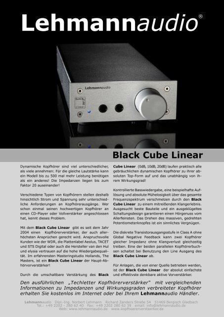 Datenblatt &quot;Lehmann Black Cube Linear&quot; - HiFi im Hinterhof
