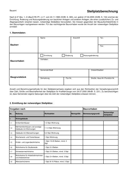Anlage Stellplatzberechnung