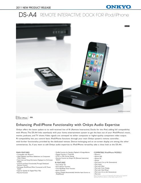 DS-A4 REMOTE INTERACTIVE DOCK FOR iPod/iPhone - Onkyo