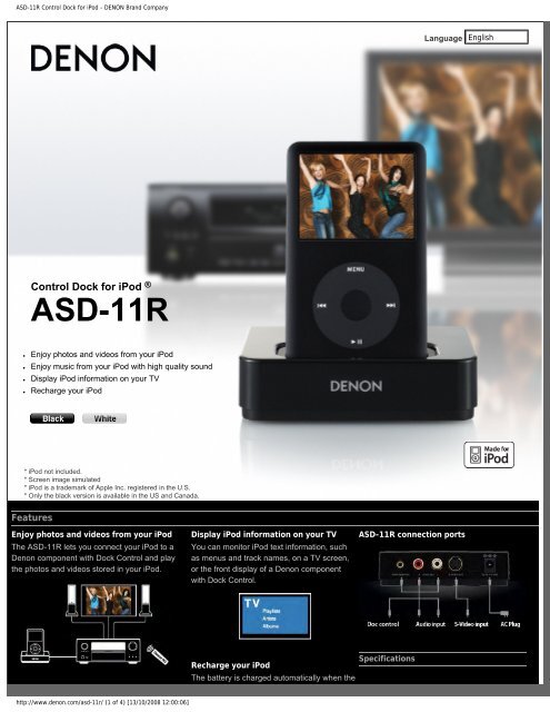 ASD-11R Control Dock for iPod - DENON Brand Company - Hifi Gear