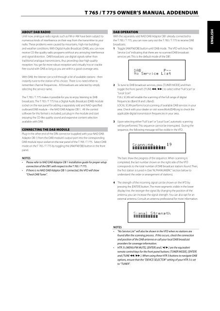 T 765 / T 775 OWNER'S MANUAL ADDENDUM - Hi-Fi Klubben