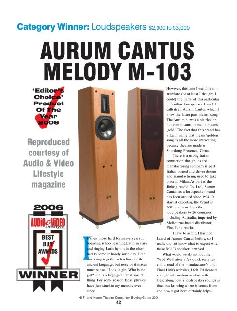 AURUM CANTUS - MELODY M103-TEST-Australia - Hifi on Line