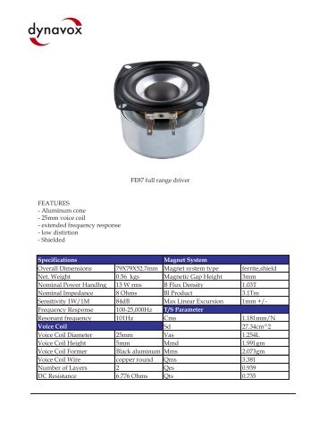 Fountek FE87 full range specification p1