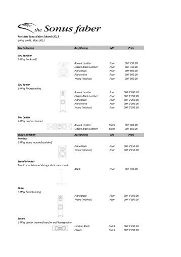 Preisliste Sonus Faber Schweiz 2013 - Hifi Sulzer