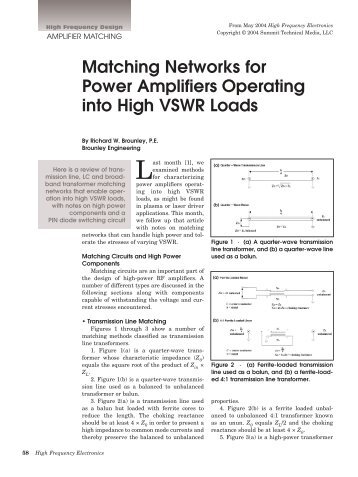 Matching Networks for Power Amplifiers Operating into High VSWR ...