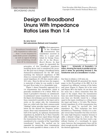 Design of Broadband Ununs With Impedance Ratios Less than 1:4