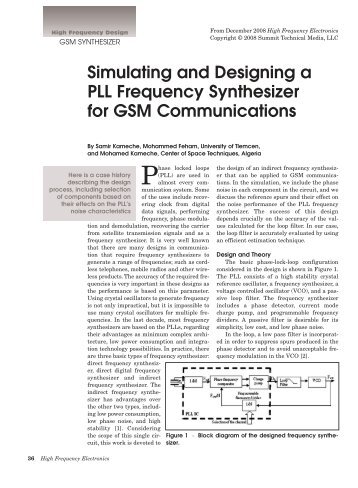 Simulating and Designing a PLL Frequency Synthesizer for GSM ...