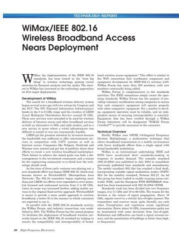 WiMax/IEEE 802.16 Wireless Broadband Access Nears Deployment