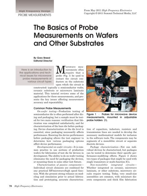 The Basics of Probe Measurements on Wafers and Other Substrates