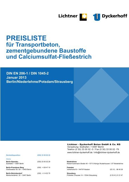 Preisliste 2013 - Lichtner-Dyckerhoff Beton GmbH & Co. KG
