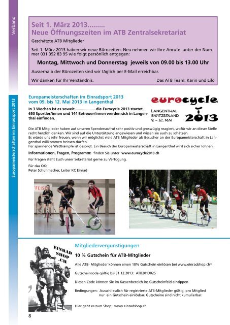 Nr. 2 - April 2013 - ATB Schweiz, Verband für Sport-Freizeit-Verkehr