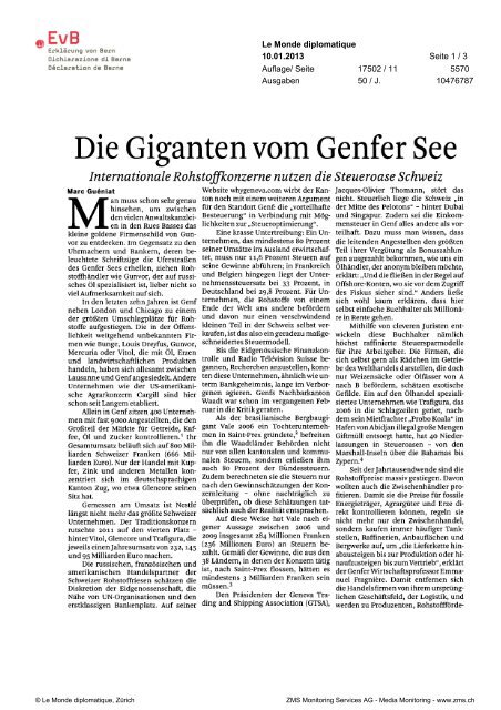 Die Giganten vom Genfer See - Erklärung von Bern