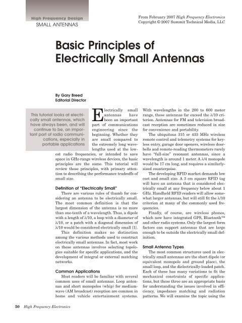Basic Principles of Electrically Small Antennas - High Frequency ...