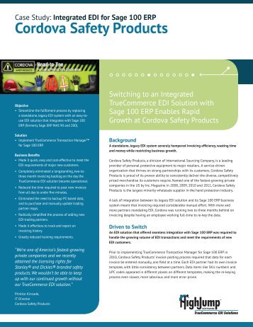 Cordova Safety Products Case Study (PDF) - HighJump Software, Inc.