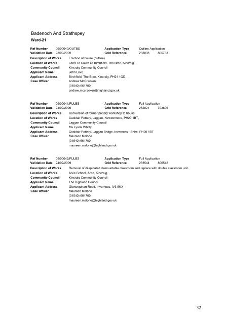 Planning Applications Feb 27th - The Highland Council