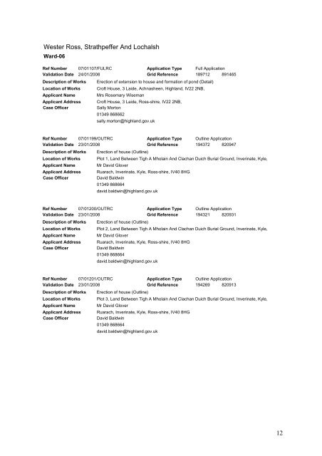 Weekly planning applications