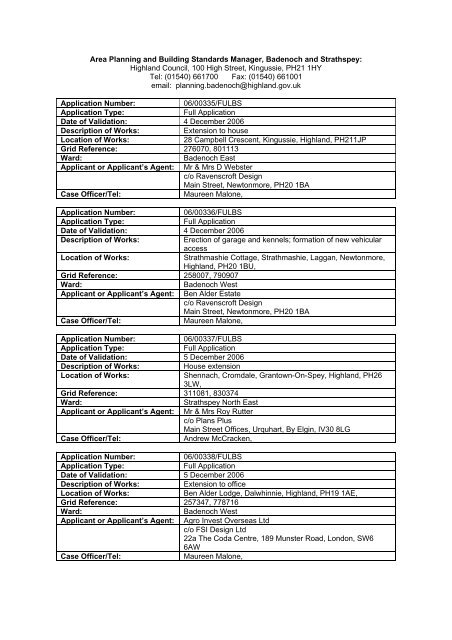 Planning Applications Dec 8th - The Highland Council