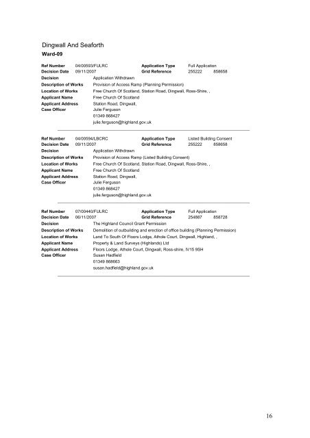 Delegated Decisions Nov 9th - The Highland Council