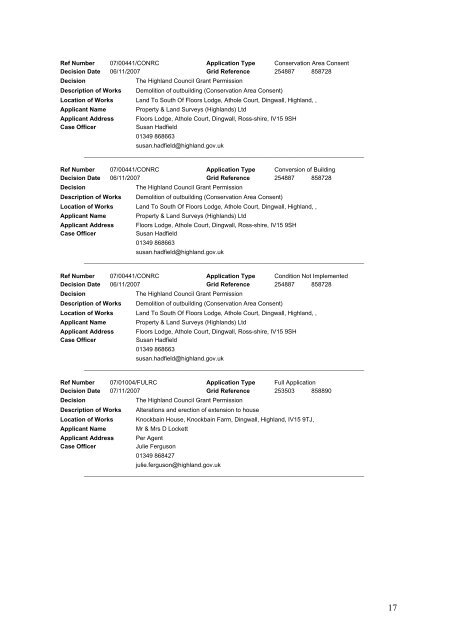 Delegated Decisions Nov 9th - The Highland Council