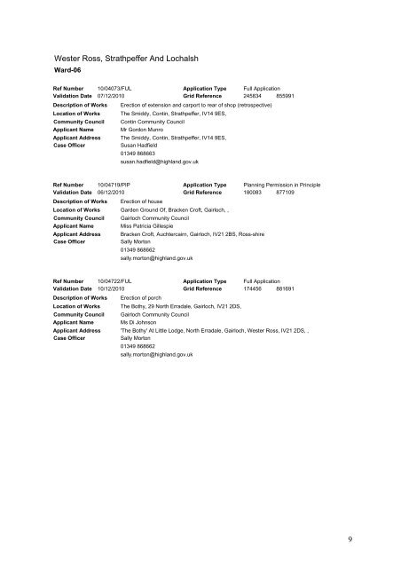 Planning Applications Dec 10th - The Highland Council