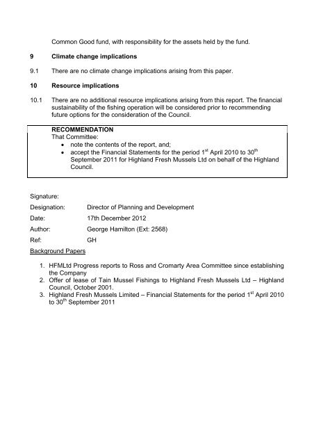 Highland Fresh Mussels Ltd (HFM) - Financial Statement for the ...